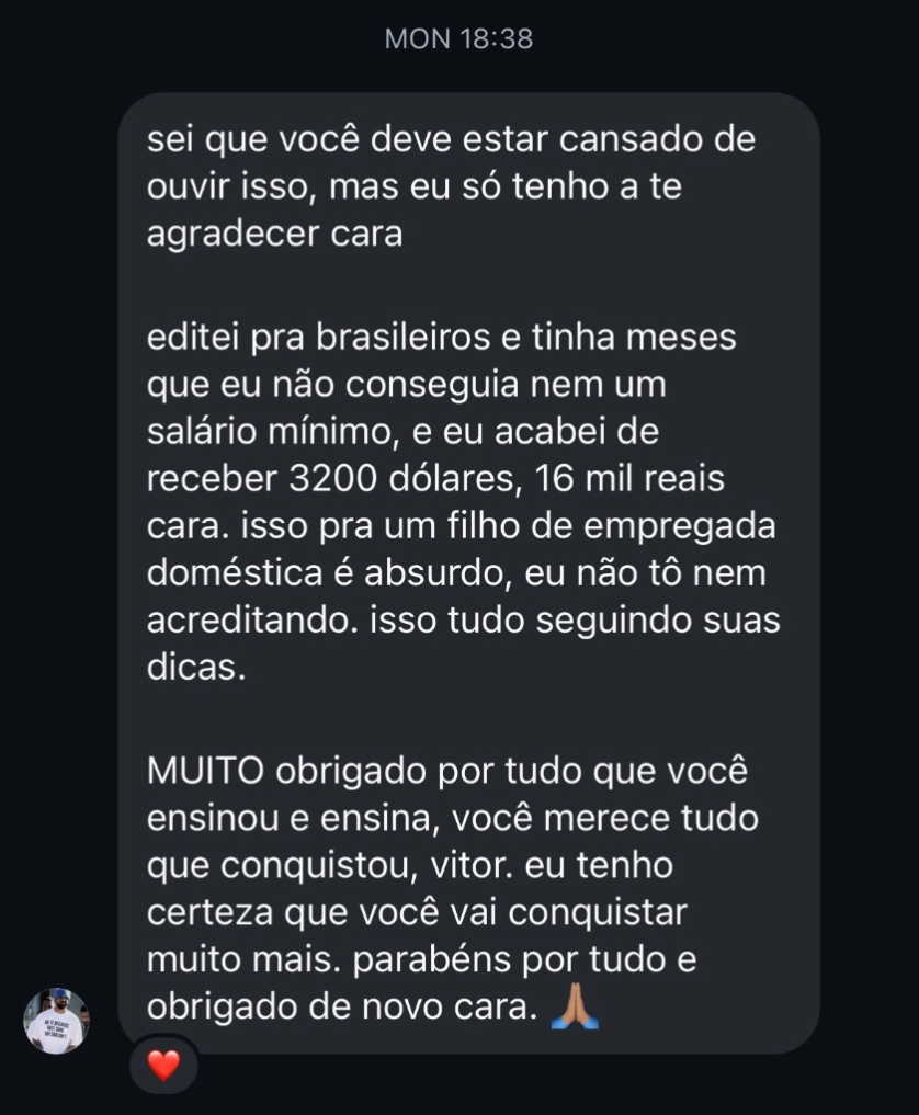 Depoimento de aluno que recebeu 3.200 dólares seguindo as dicas do curso