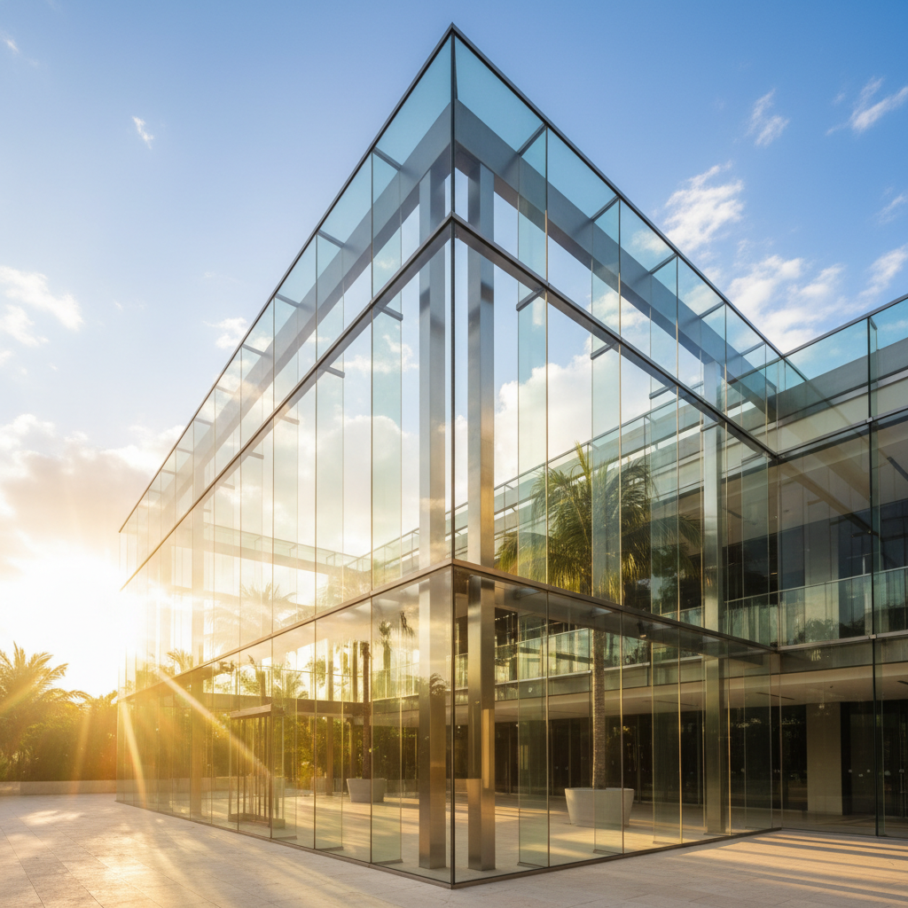Blue sky with sunshine through clear glass