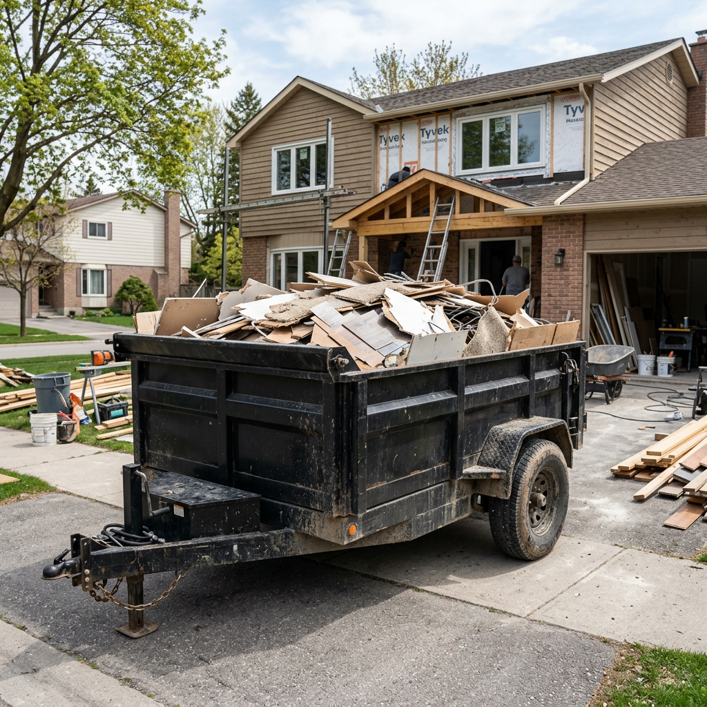 Dump trailer loaded with home debris