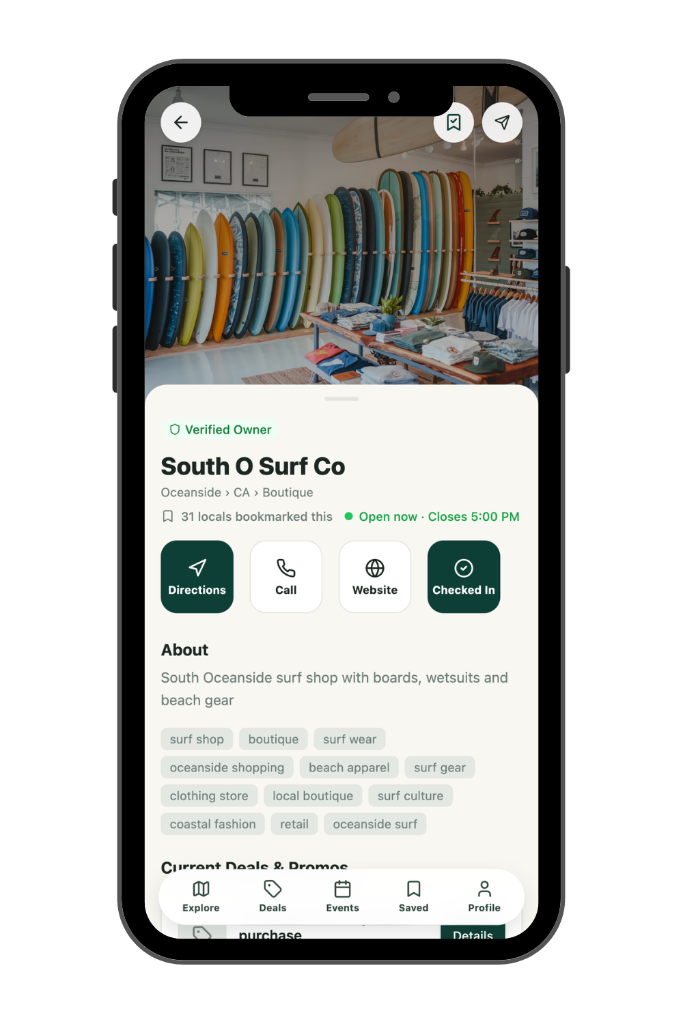 DISTRICT app — Business profile screen