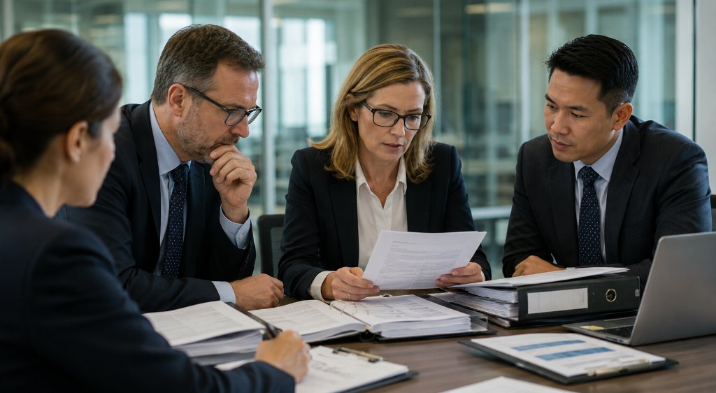 Regulatory and quality professionals reviewing compliance remediation and regulatory action response documentation.
