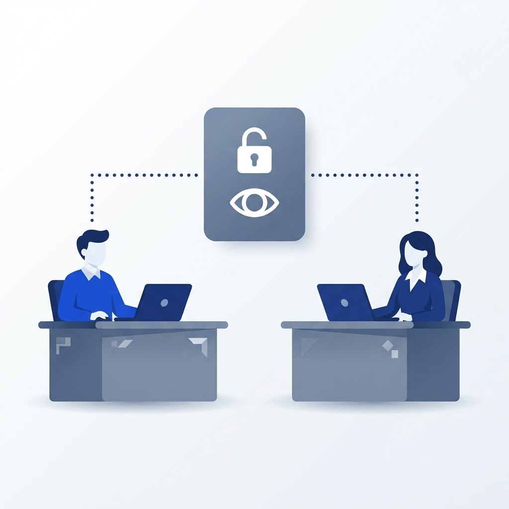 Illustration of two property managers sharing read-only access to a central activity report