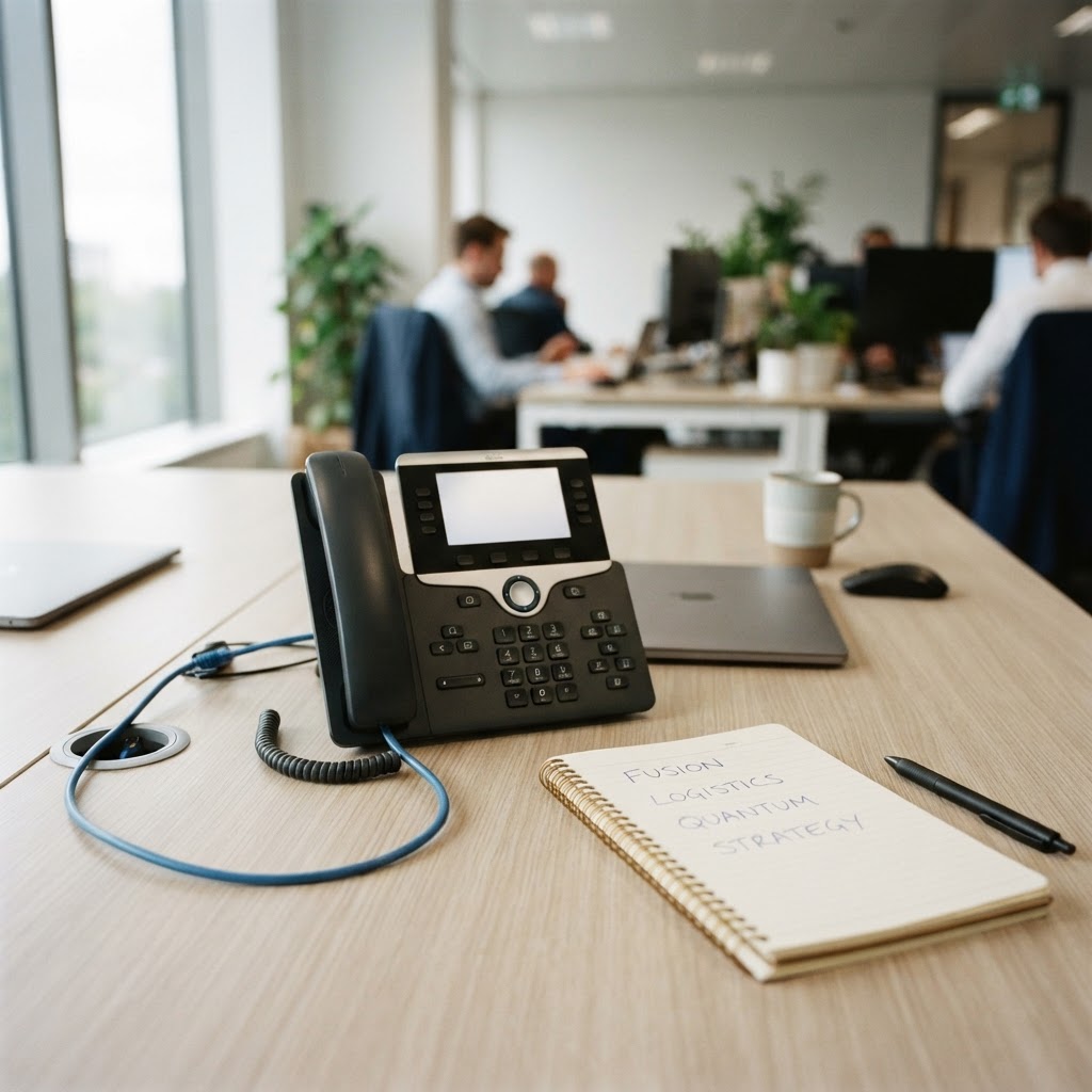 Handwritten random words on a notepad next to a business desk phone used for secure authentication.