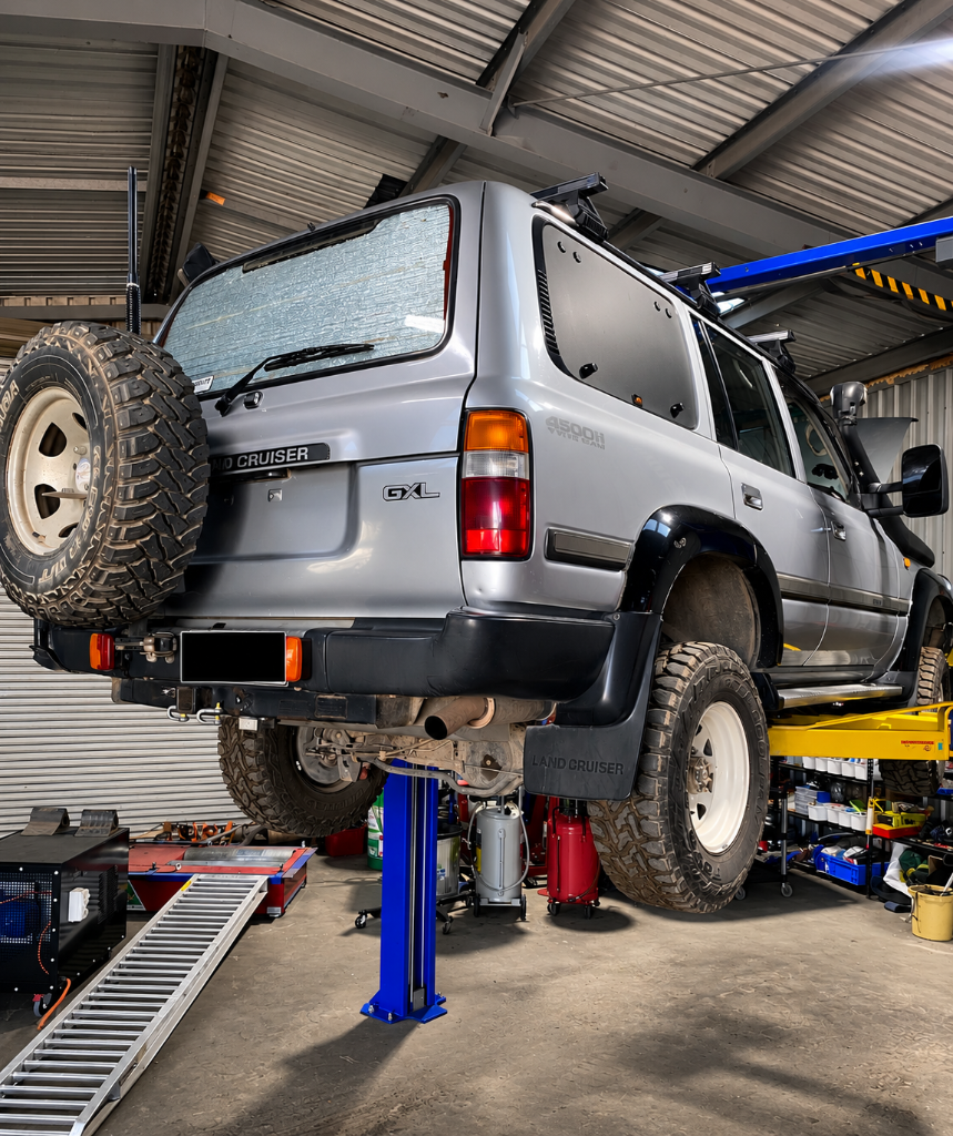 Petrol 80 Series Landcruiser on the hoist