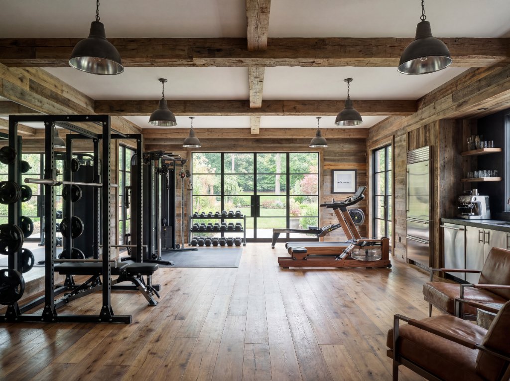 Premium gym equipment showroom with high end strength training machines, cable systems and rubber flooring