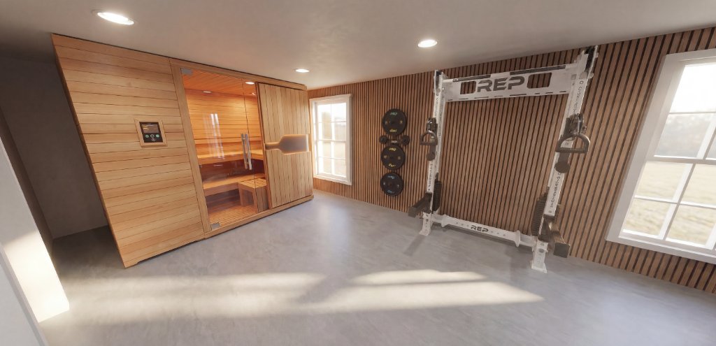 Sauna room in Back House Wellness with authentic cedar cladding and spa-like finishes