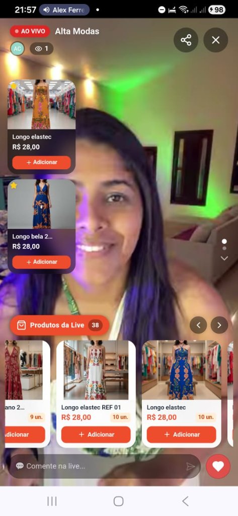 Live Shopping ao vivo com produtos e carrinho no Opa Delivery