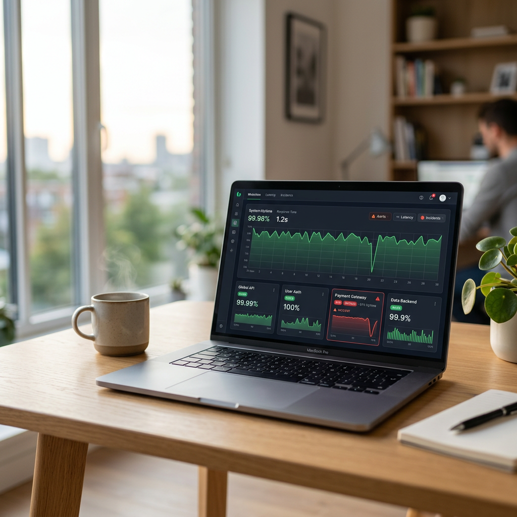 Website uptime monitoring dashboard showing status checks and availability trends