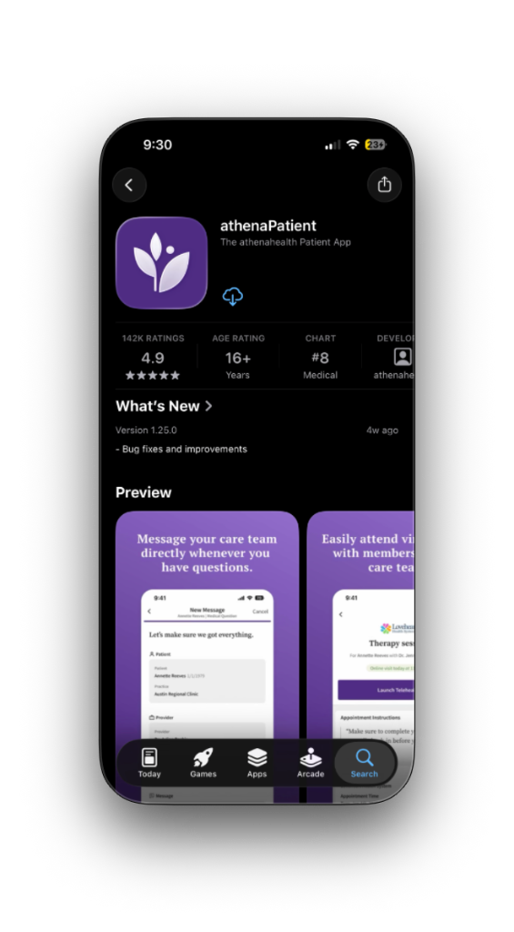 athenaPatient App Store listing