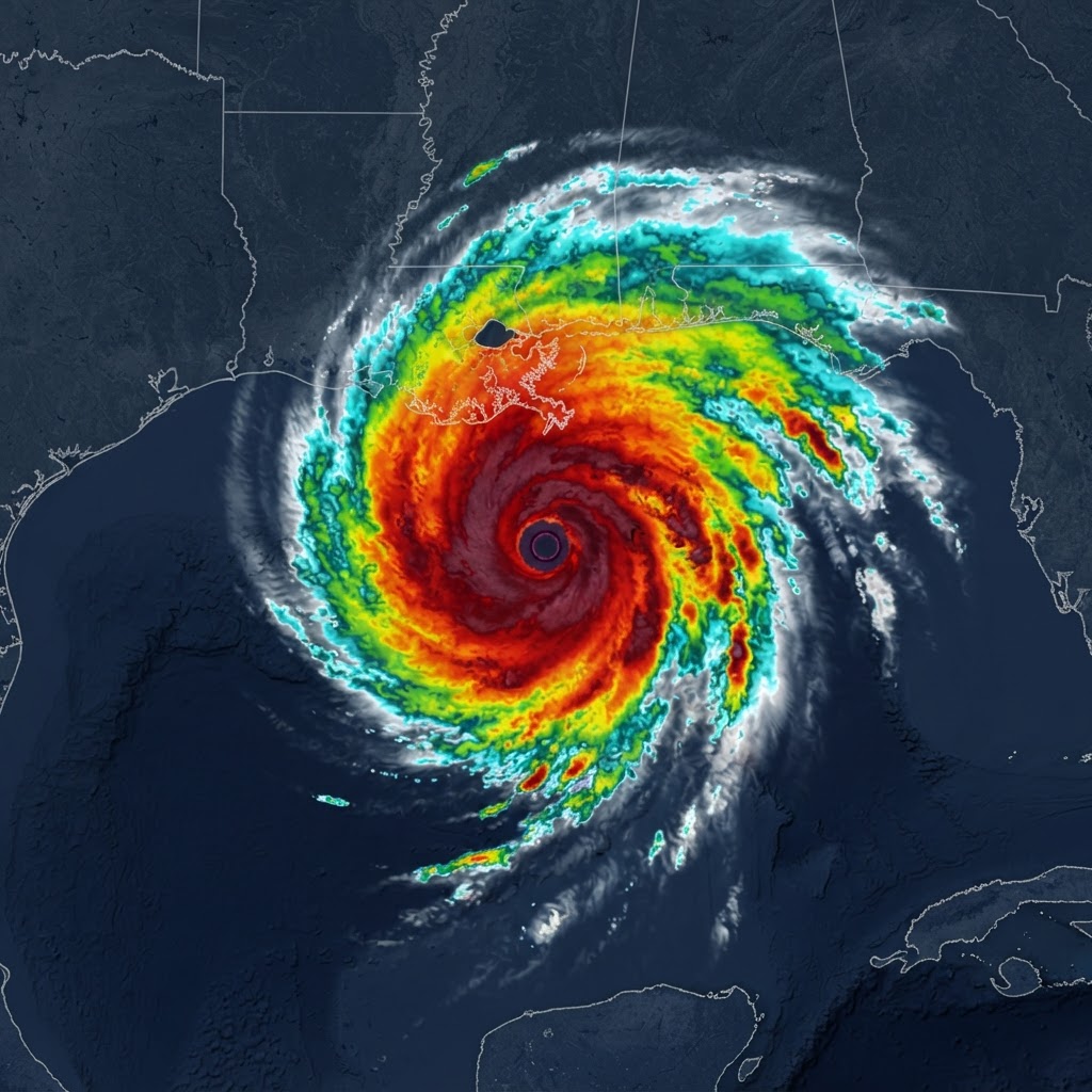 Satellite view of a hurricane over the Gulf of Mexico