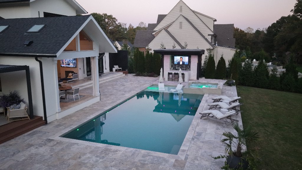 Outdoor Living & Pool at Dusk