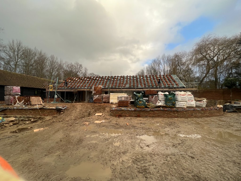 Barn Conversion — Scaffolding & Tiling Underway, Hertfordshire