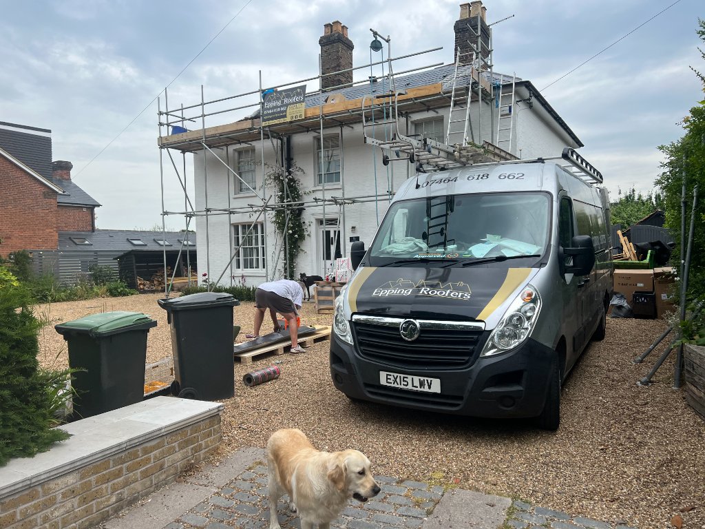Epping Roofers Van on Job — New Roof Install