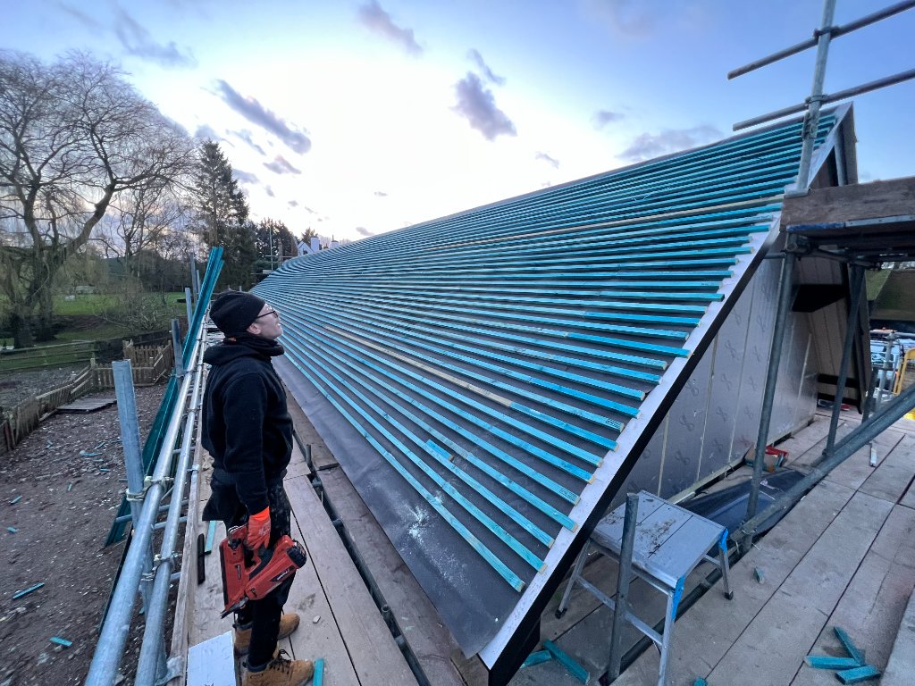 Clay Tile Pitched Roof — Scaffolded Rear Elevation, Essex