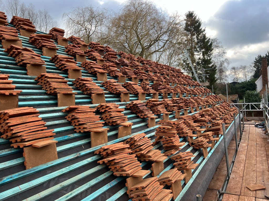Barn Clay Tile Roof — Near Completion, Hertfordshire
