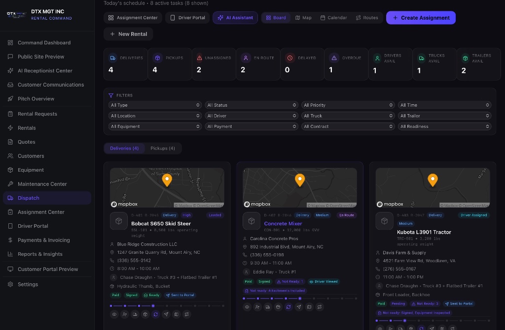 Live dispatch with a map-first view.