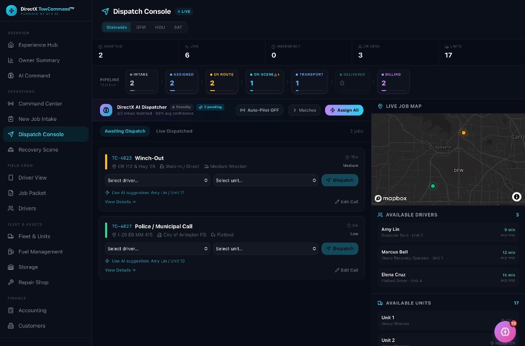 AI-matched dispatch, in seconds.