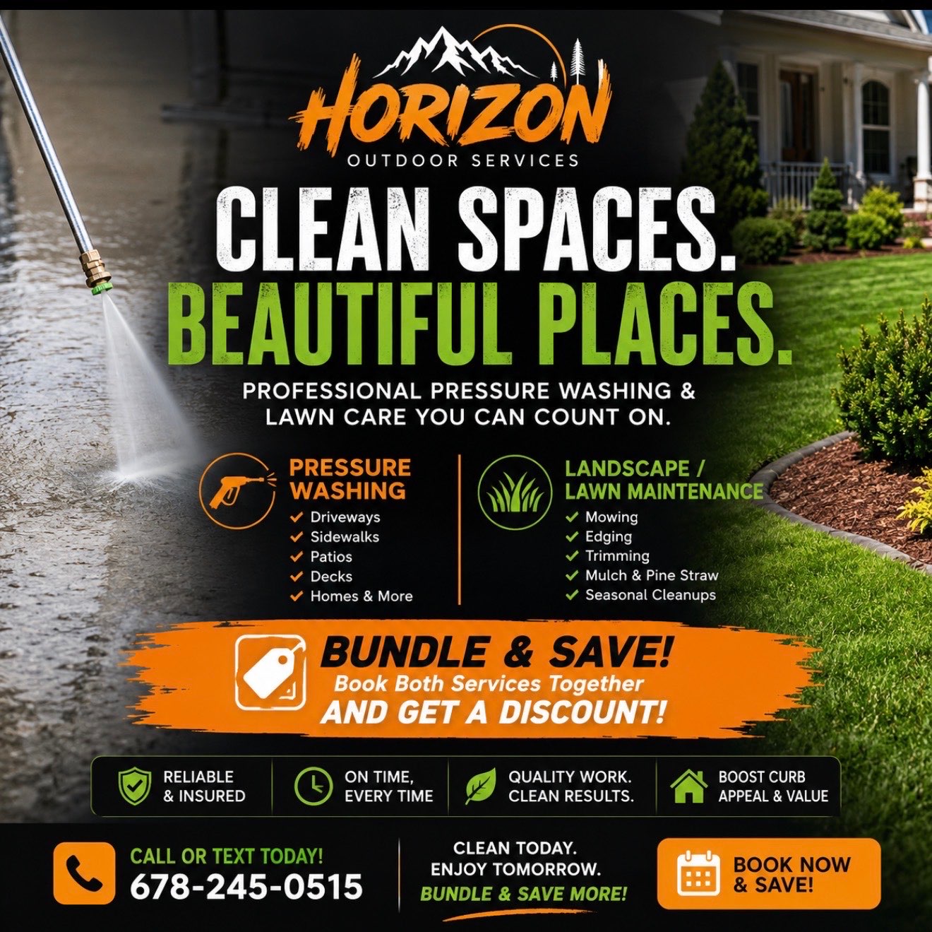 Horizon Outdoor Services — Bundle & Save: pressure washing and lawn care
