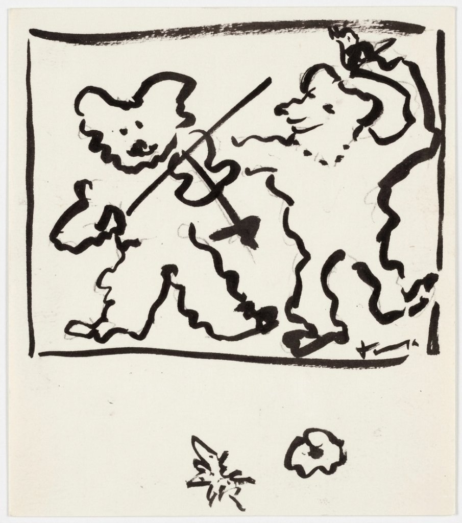 Ink sketch of bears playing violin — Tanya Josefowitz artwork