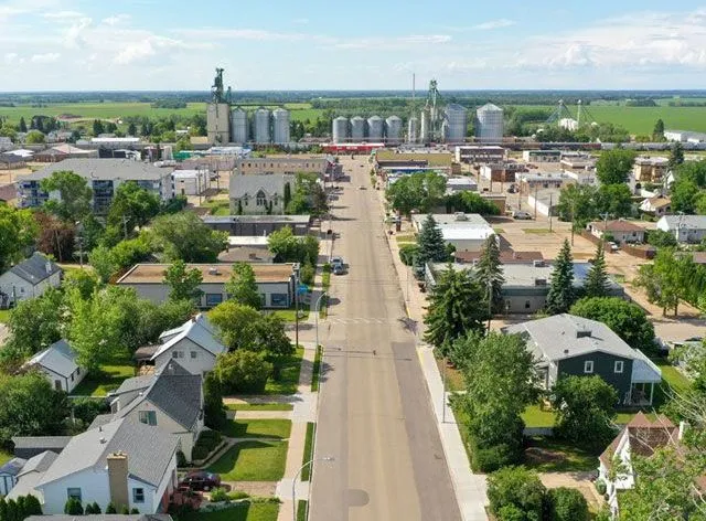 Aerial view of Westlock Alberta main street