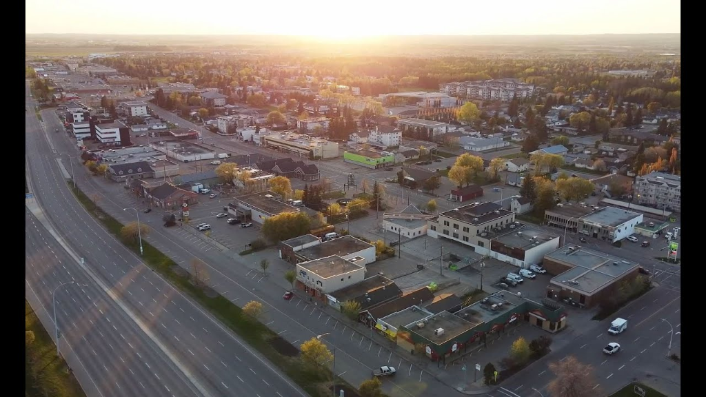 Aerial view of Spruce Grove Alberta at sunset