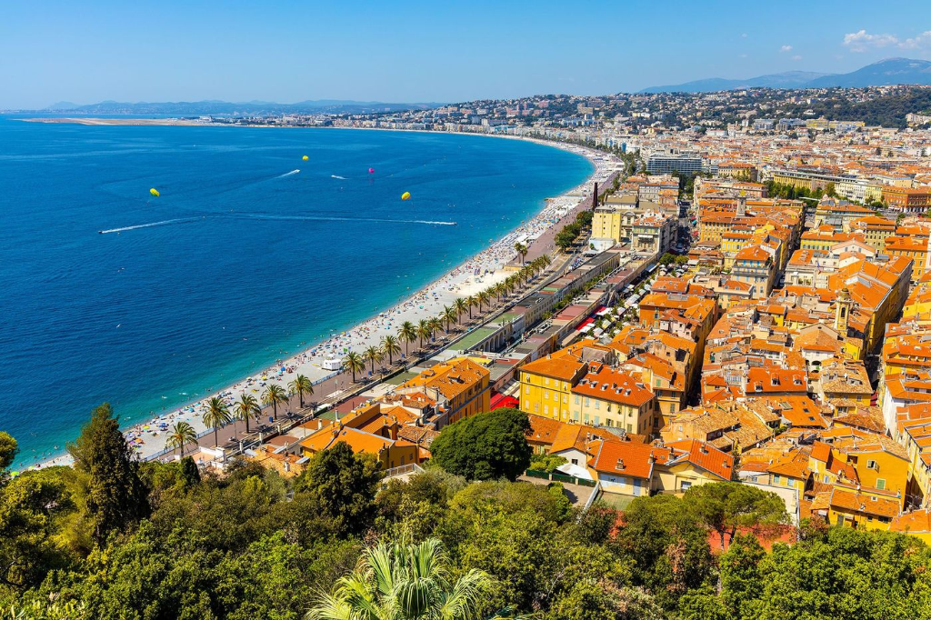 Aerial view of the Promenade des Anglais, Nice