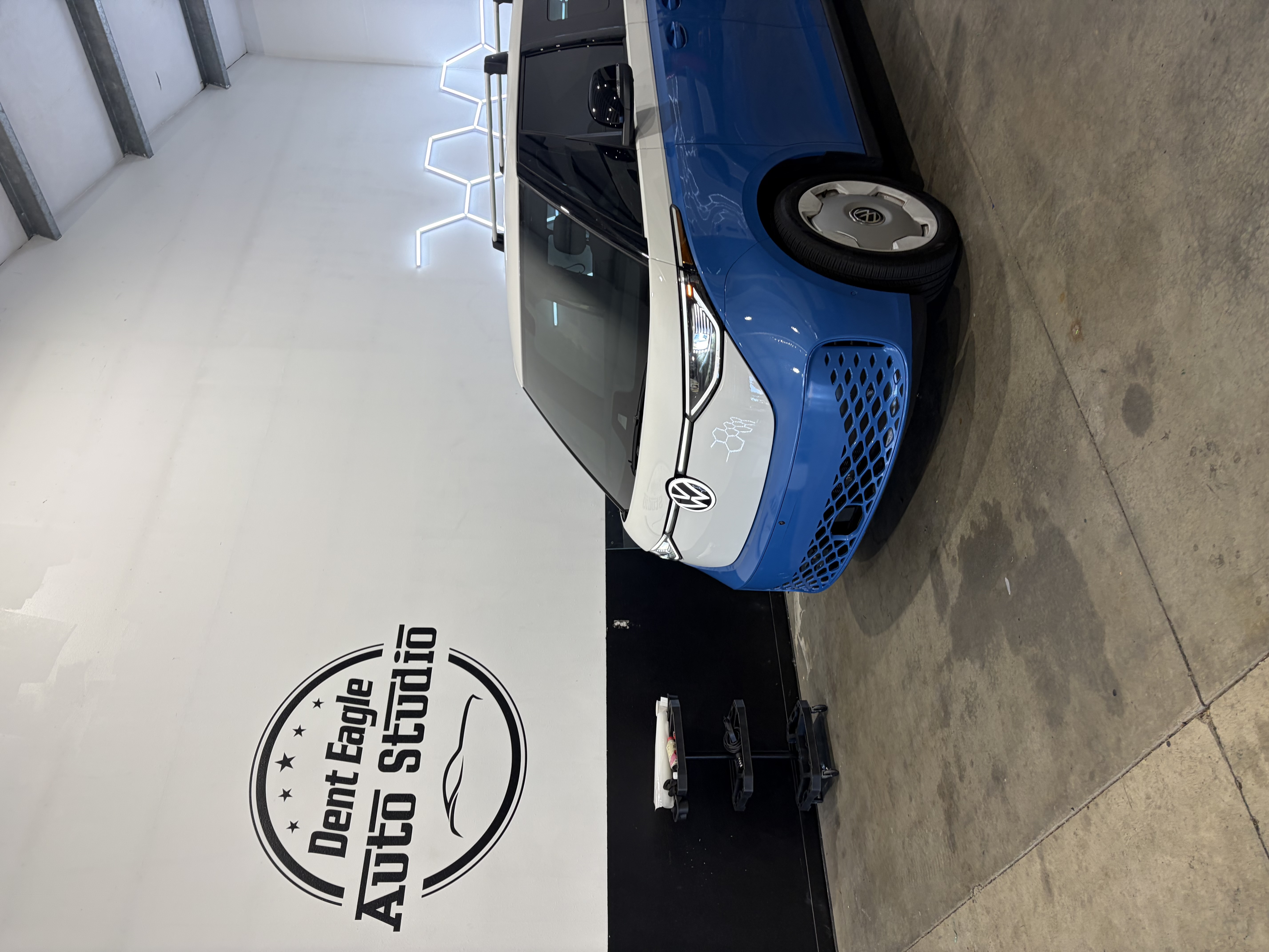 Volkswagen ID. Buzz inside the Auto Studio shop ready for ceramic window tinting in Vancouver, WA