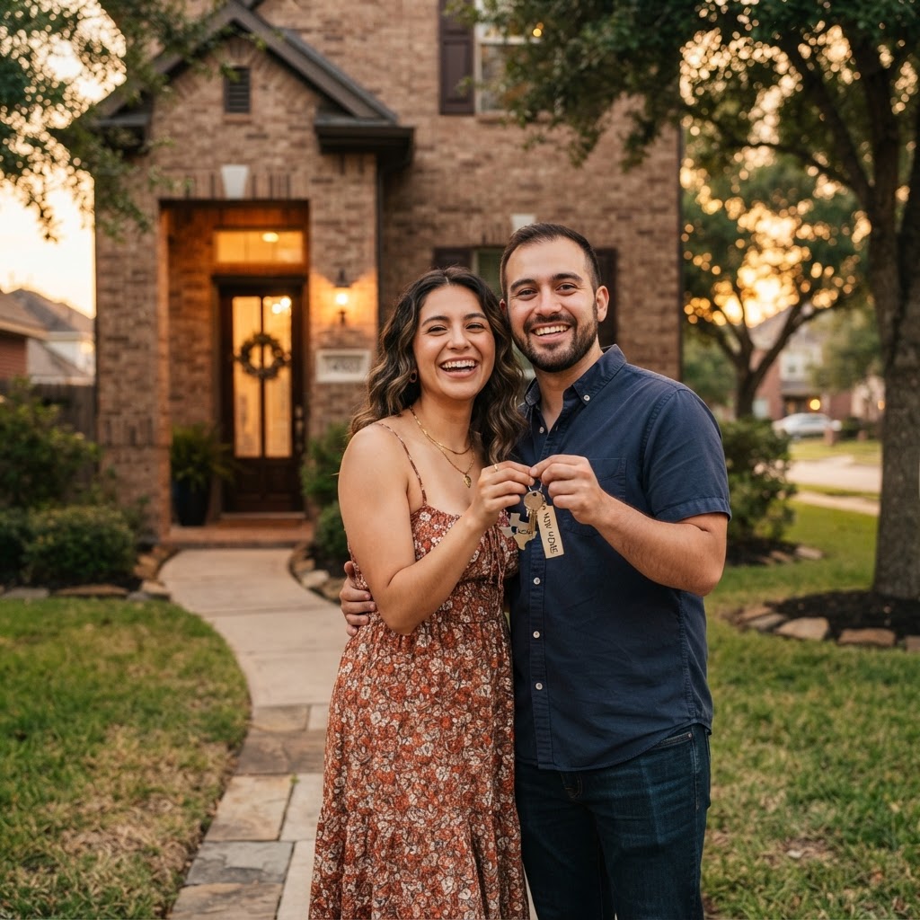 Family with the keys to their new Houston home