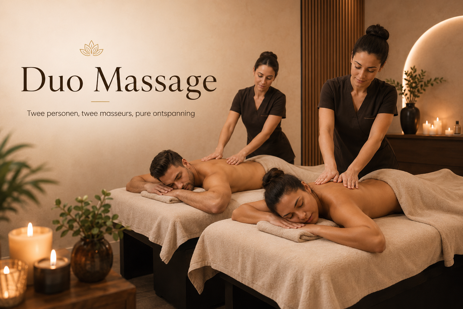 Duo Massage — twee personen worden tegelijkertijd gemasseerd in een rustige spa omgeving