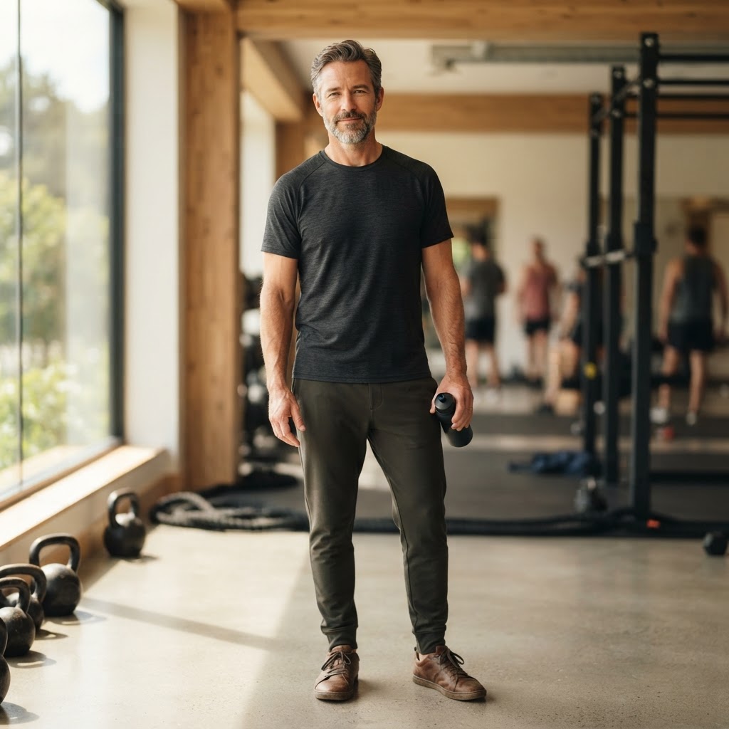 Healthy athletic adult in a modern fitness studio — body recomposition peptide therapy Boca Raton