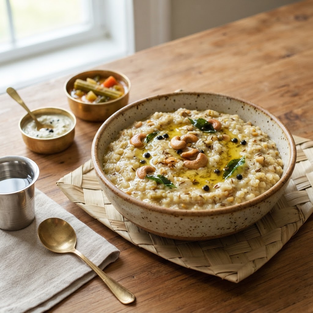 Pongal with sambar and coconut chutney – South Indian breakfast tiffin delivered in Kitchener, ON