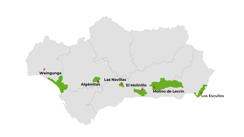 Mapa de destinos en Andalucía