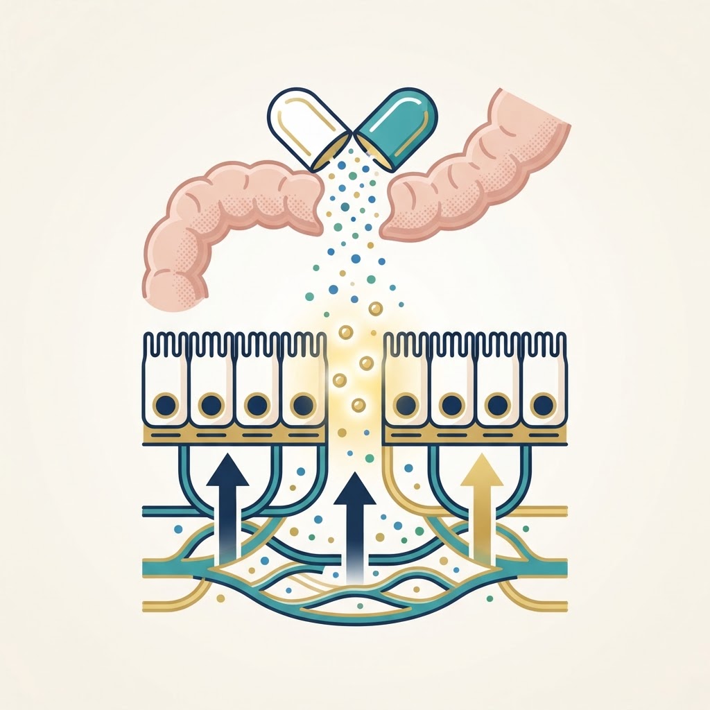 Capsule dissolving and minerals passing through the gut wall into the bloodstream