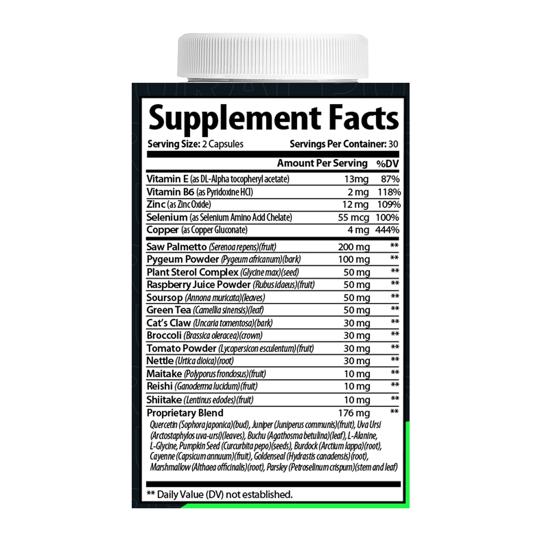 ProstateEase Supplement Facts Panel, full ingredient list and dosages