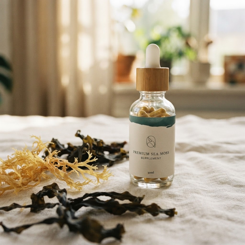 Sea Moss+ bottle held in hand