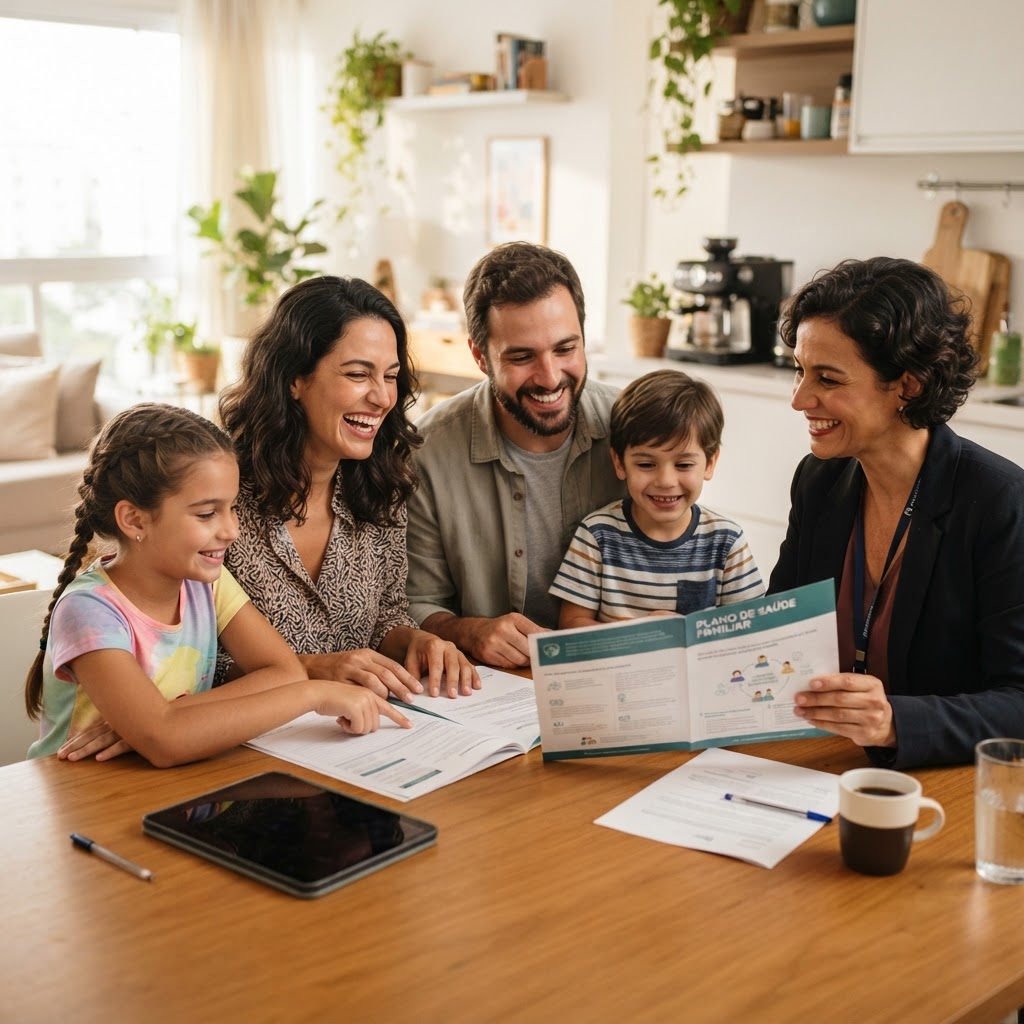 Família revisando plano de saúde