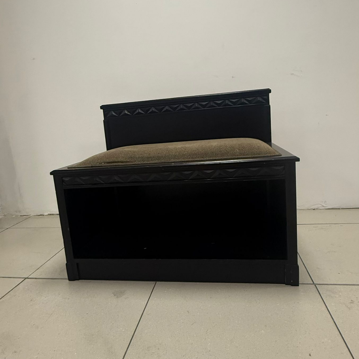 Black Wood Bench with Brown Cushion