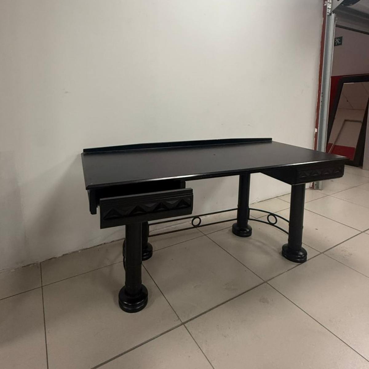 Black Wooden Desk with Geometric Drawers