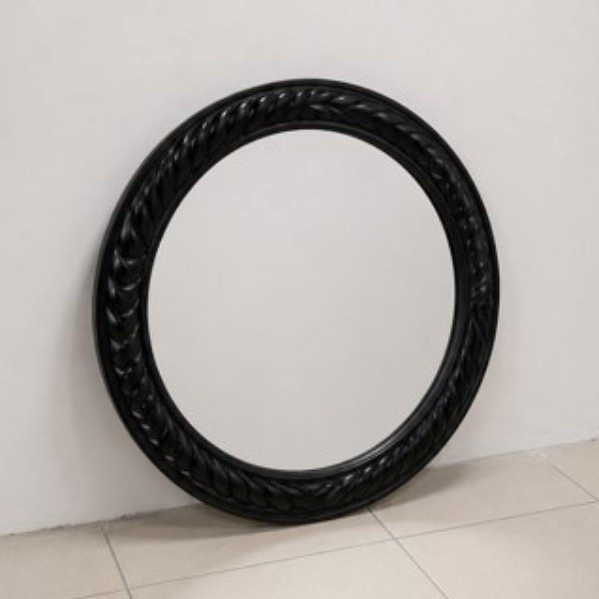 Ornate Black Framed Round Mirror