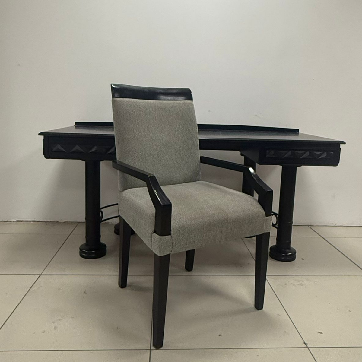 Grey Upholstered Armchair & Desk Combo