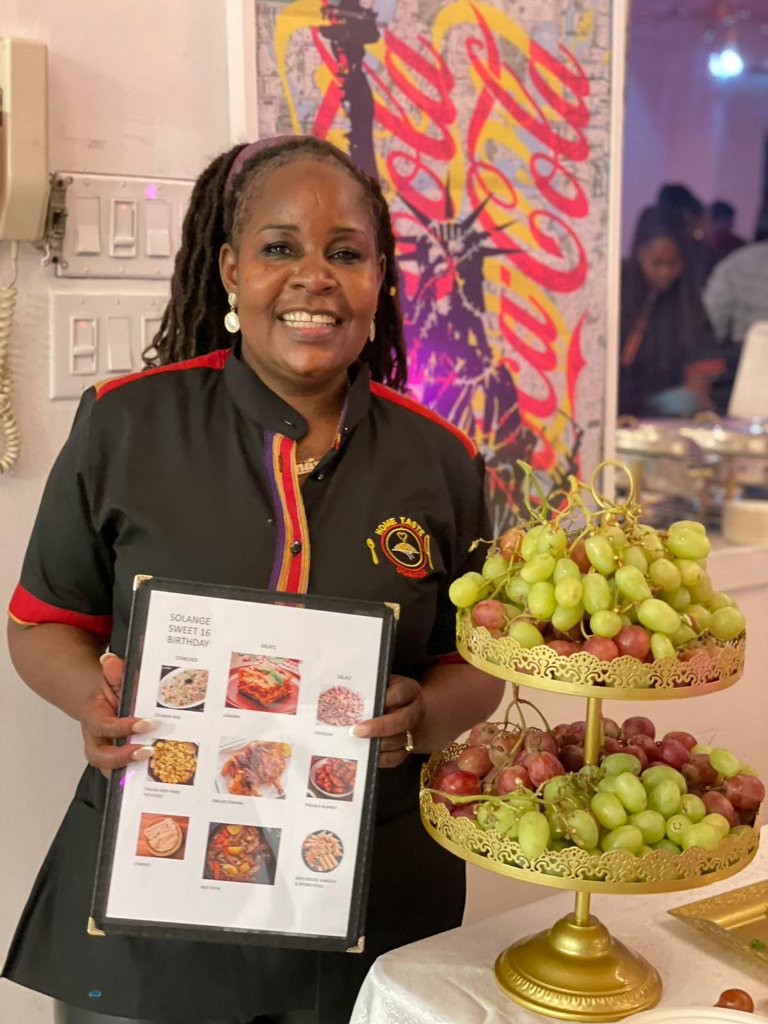 Sandra holding the menu