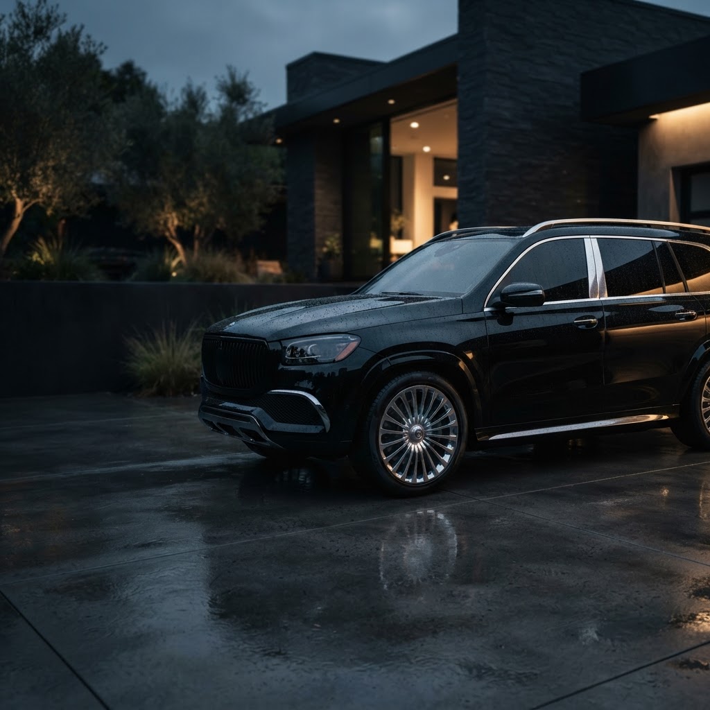 Freshly detailed black luxury SUV with mirror-gloss ceramic-coated paint