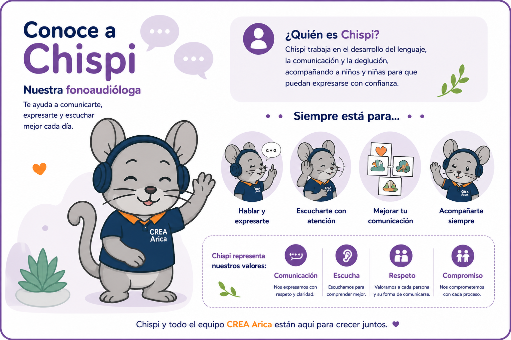 Chispi, mascota chinchilla de Fonoaudiología de CREA Arica