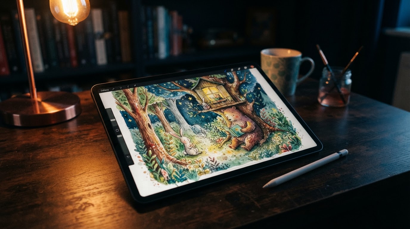 Illustration in progress on a tablet