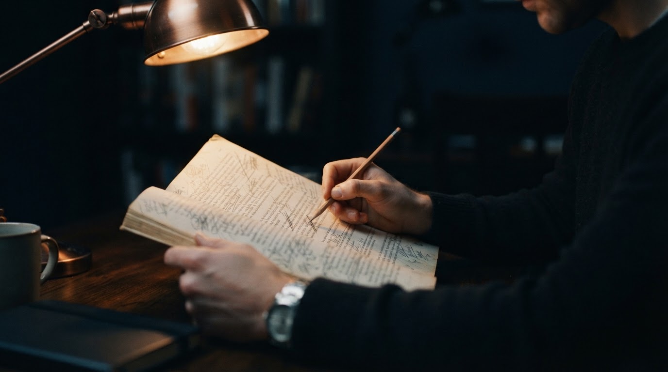 Proof read under a lamp