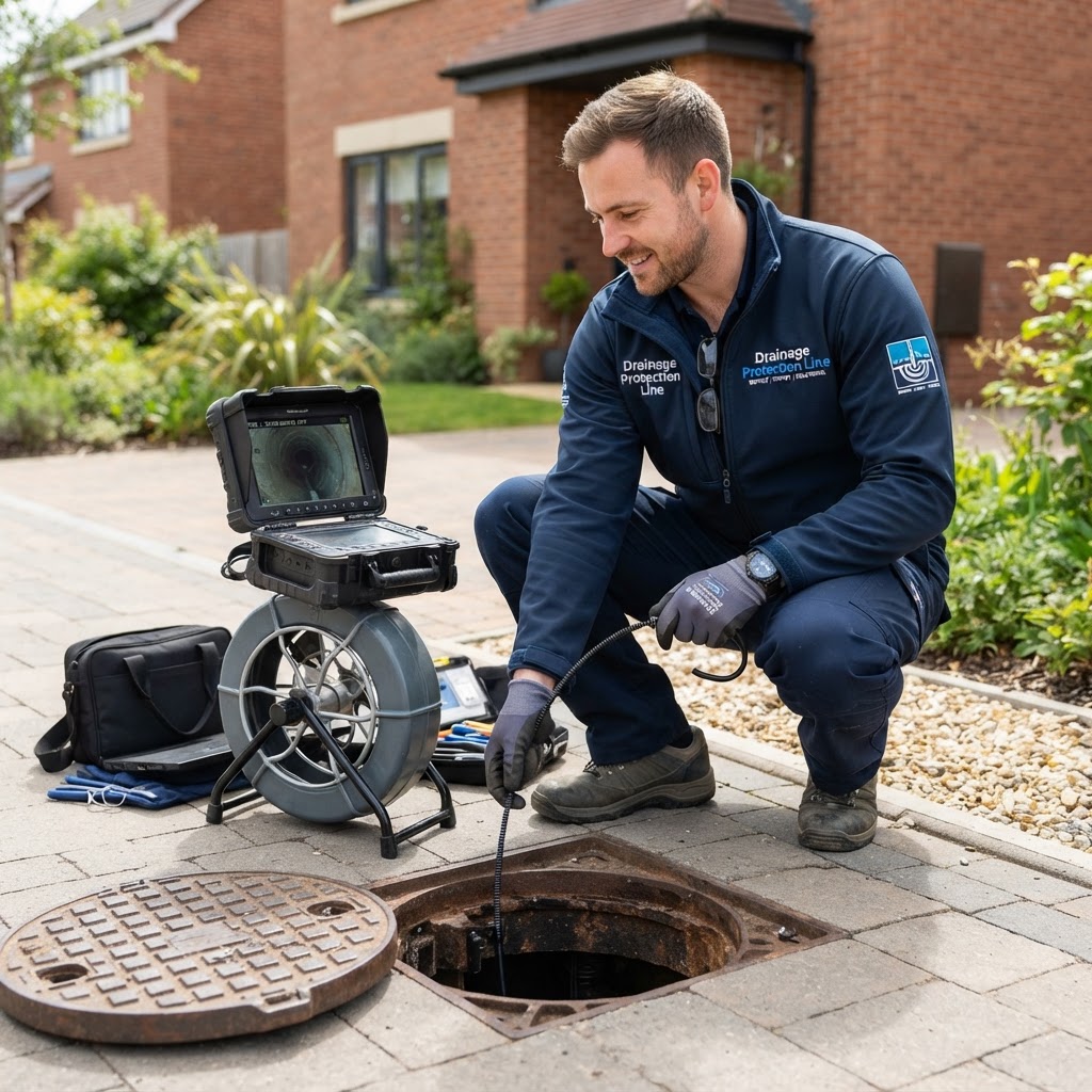 Drainage Protection Line engineer conducting a CCTV drain survey