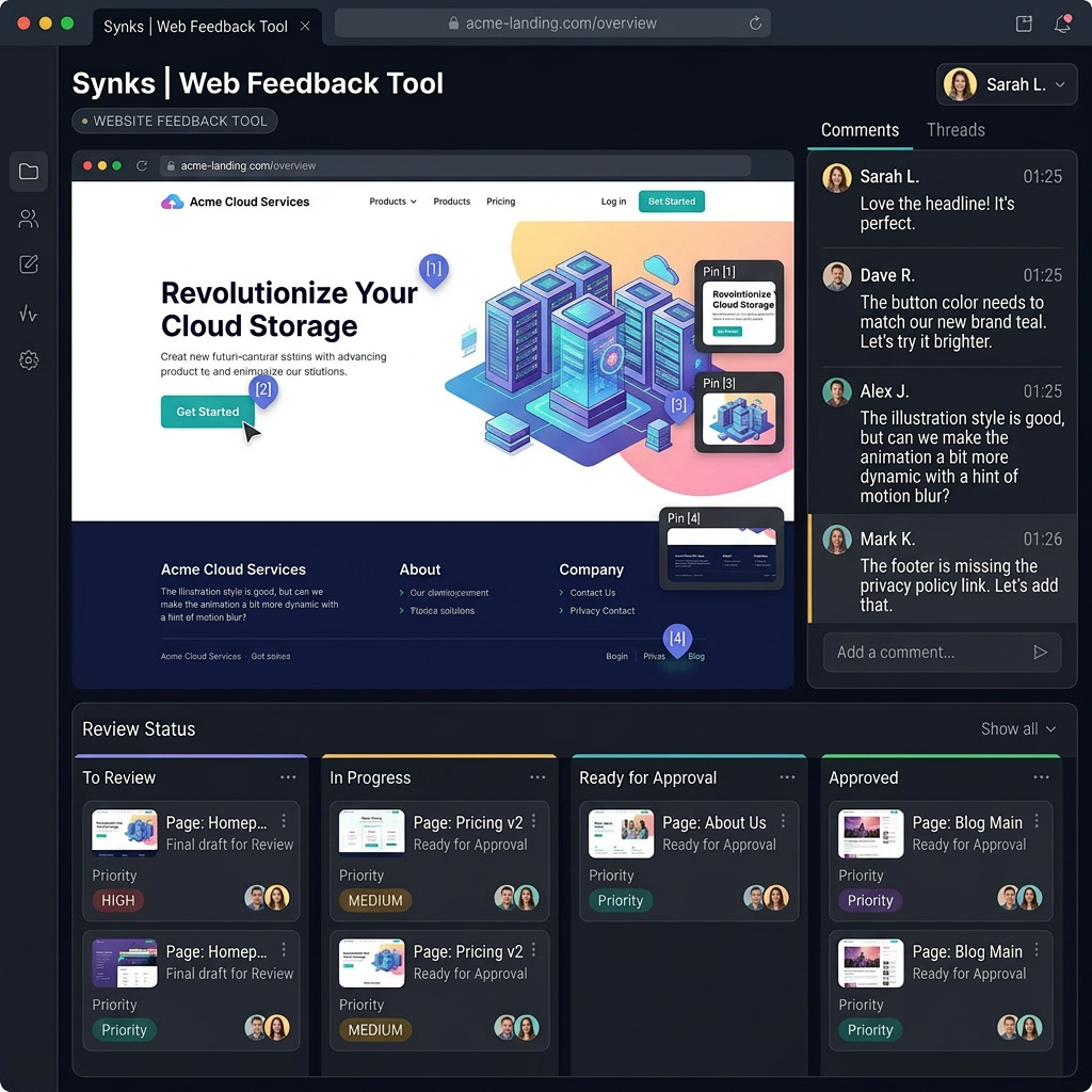 Website feedback tool with live page annotations in Synks