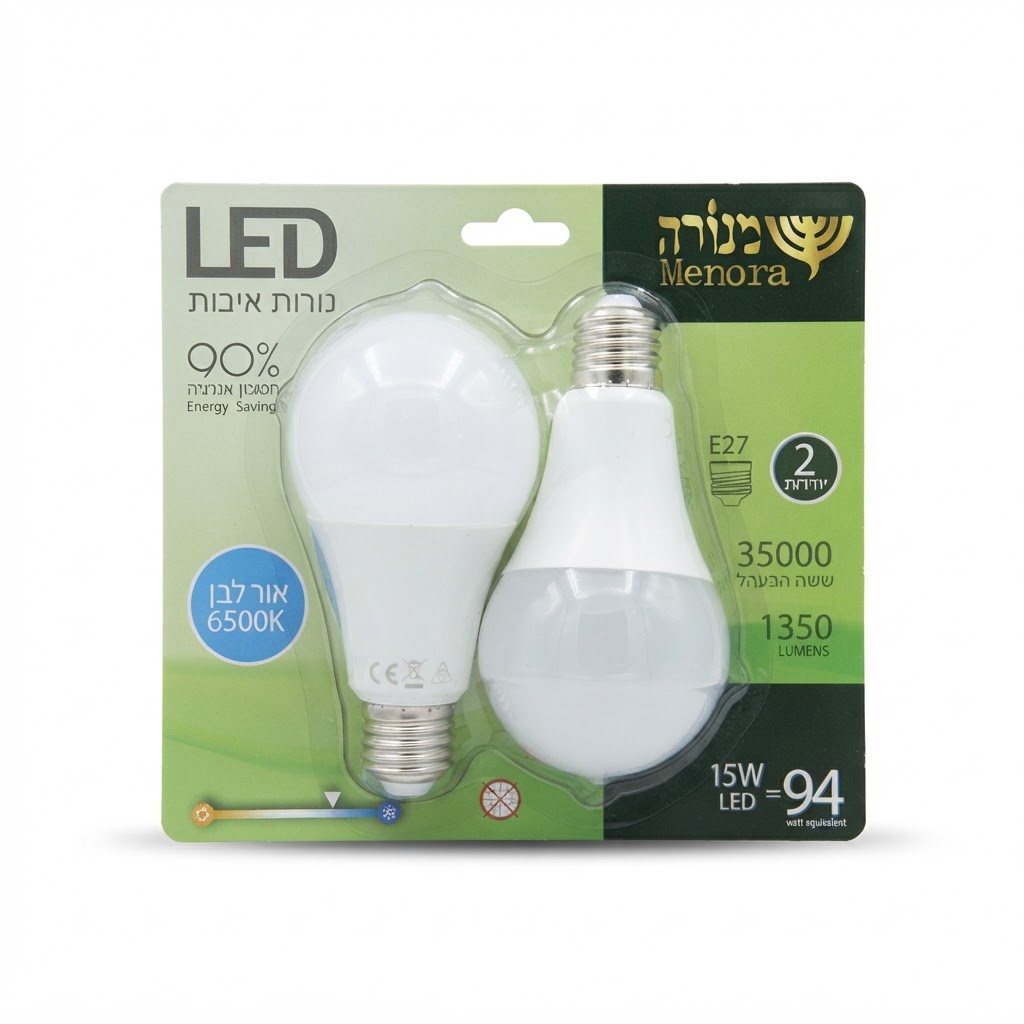 זוג נורות לד 15W  - אור לבן 6500K
