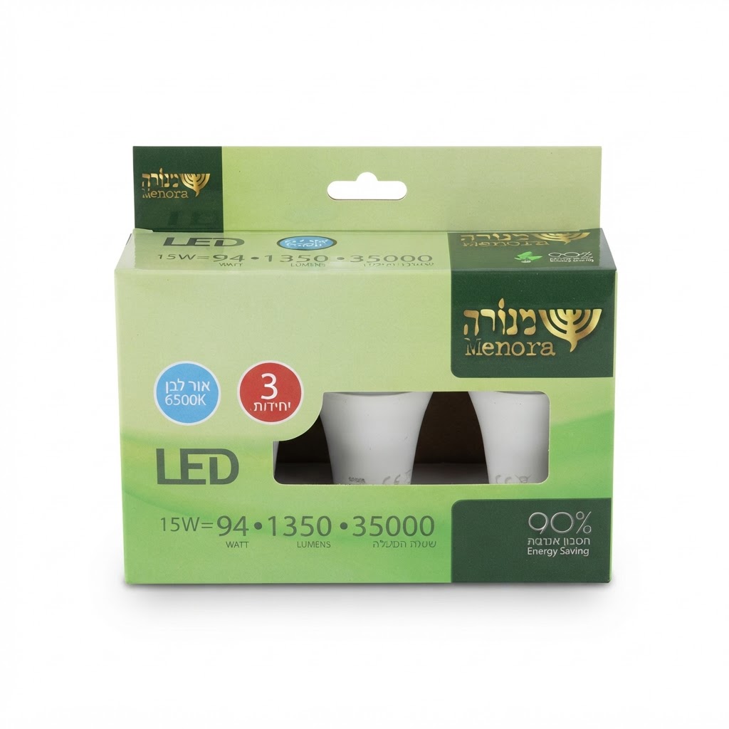  3 נורות לד 15W  - אור לבן 6500K