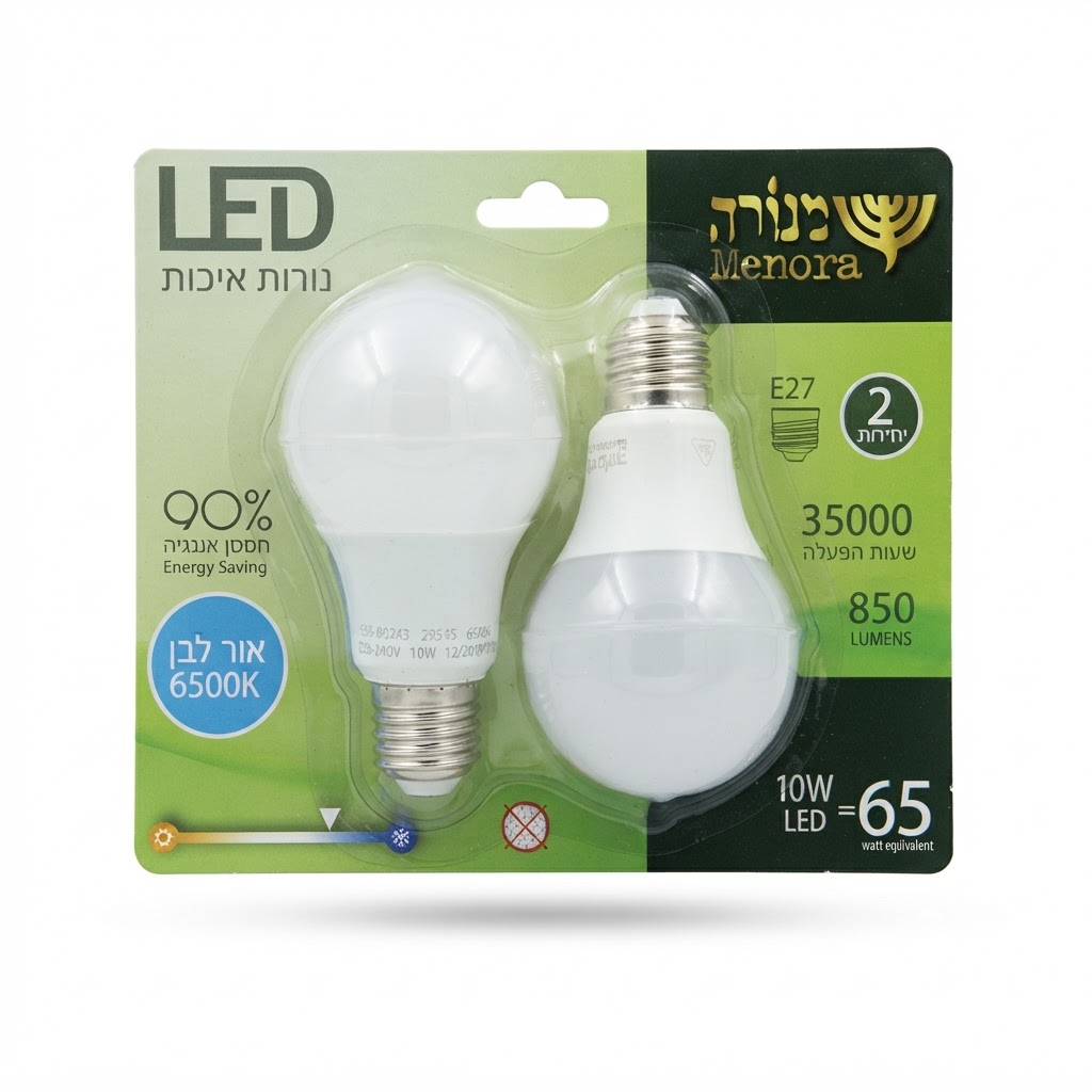 זוג נורות לד 10W - אור לבן 6500K